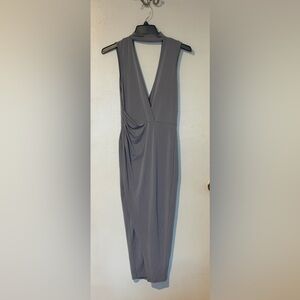 Fashion Nova Slate Gray Draped Midi Dress with side slit